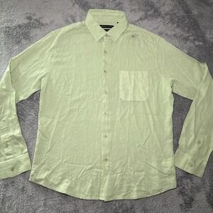Saks Fifth Avenue Men's Medium Linen & Viscose Green Button Up Long Sleeve Shirt